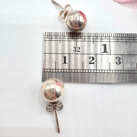 Vintage Sterling Silver 925 Ball Sphere Stud Earrings Patina Acid Tested 8 mm - Picture 11 of 12